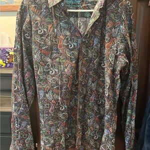Paisley-Print Long Sleeve Button-Down Shirt - Multi